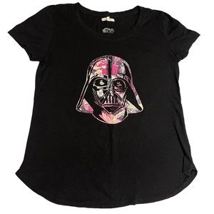 STAR WARS Darth Vader Floral Graphic T-shirt Medium Black Pink